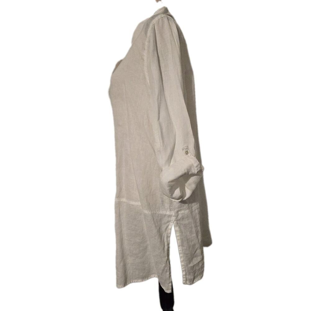 Tahari Womens White 100% Linen Tunic Shirt Roll Tab Long Sleeve Button Down 1X - Picture 2 of 8